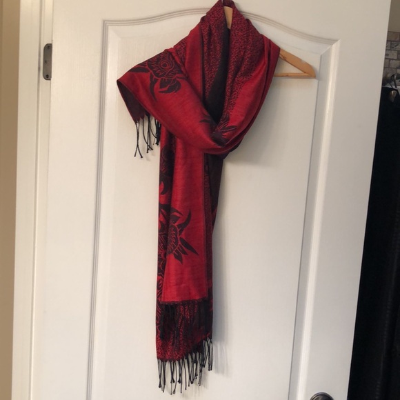 Elegant Red/Black PASHMINA Scarf - NEW - Picture 1 of 6